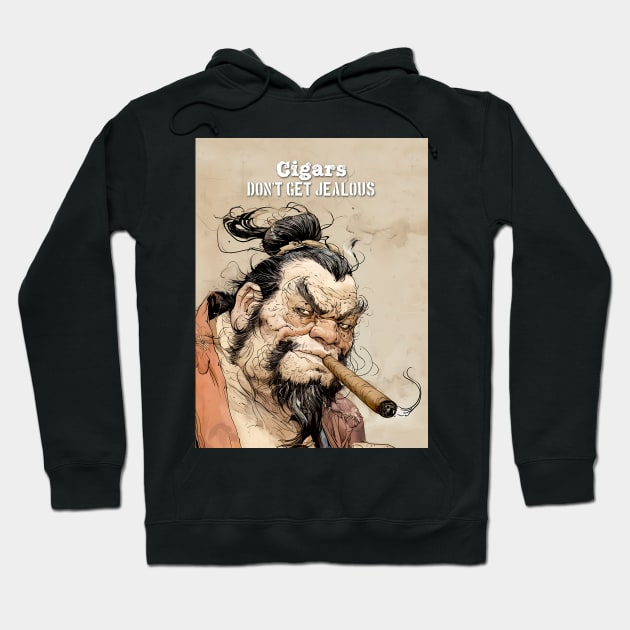 Puff Sumo: "Cigars Don't Get Jealous" on a Dark Background Hoodie by Puff Sumo